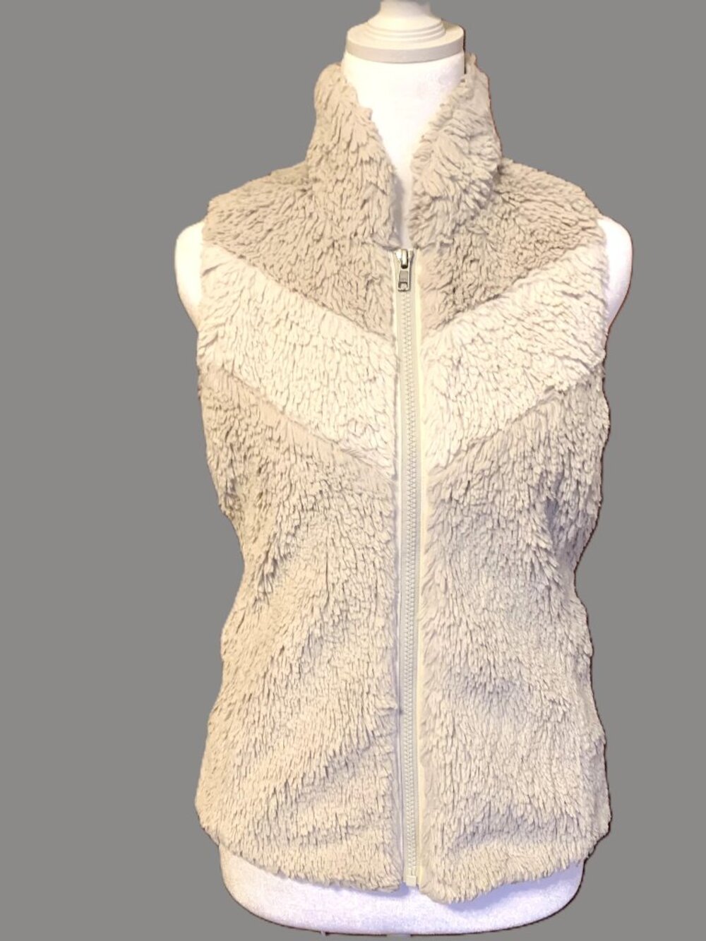 Patagonia Full Zip Fleece Vest Cream Women High Collar Chevron Detail Size XS
